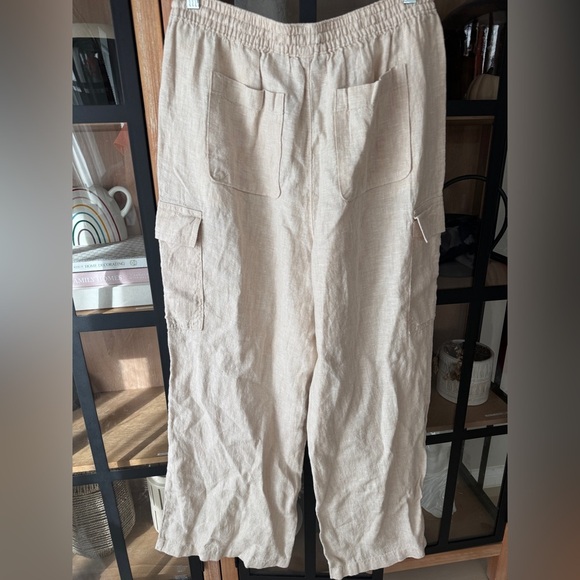Lands’ End Linen cargo pants beige sand petite short putty drawstring straight - Picture 3 of 11